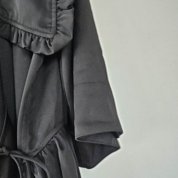 GANNI Smoked Satin Ruffle Collar Wavy Dress Black XXS/XS - Picture 4 of 11